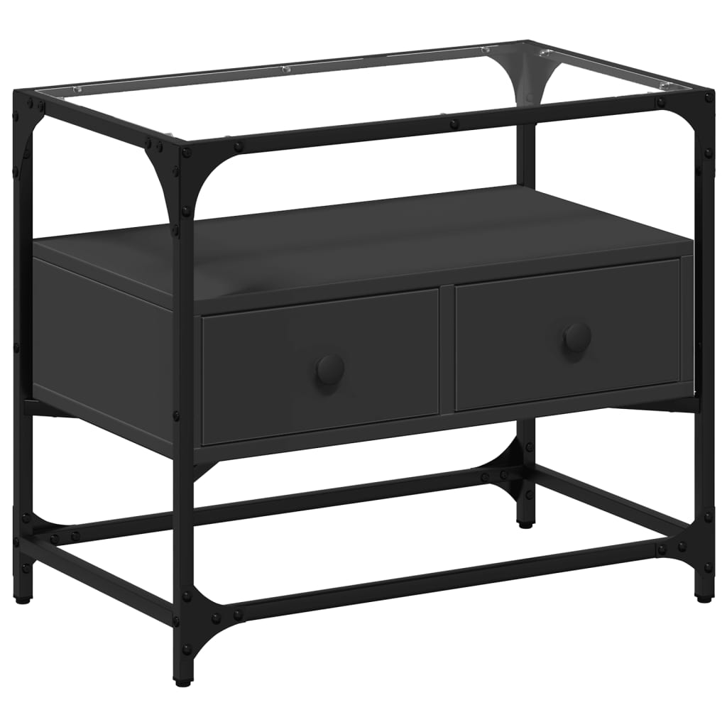 Dulap TV blat sticlă, negru, 60x35x51 cm lemn prelucrat GartenMobel Dekor