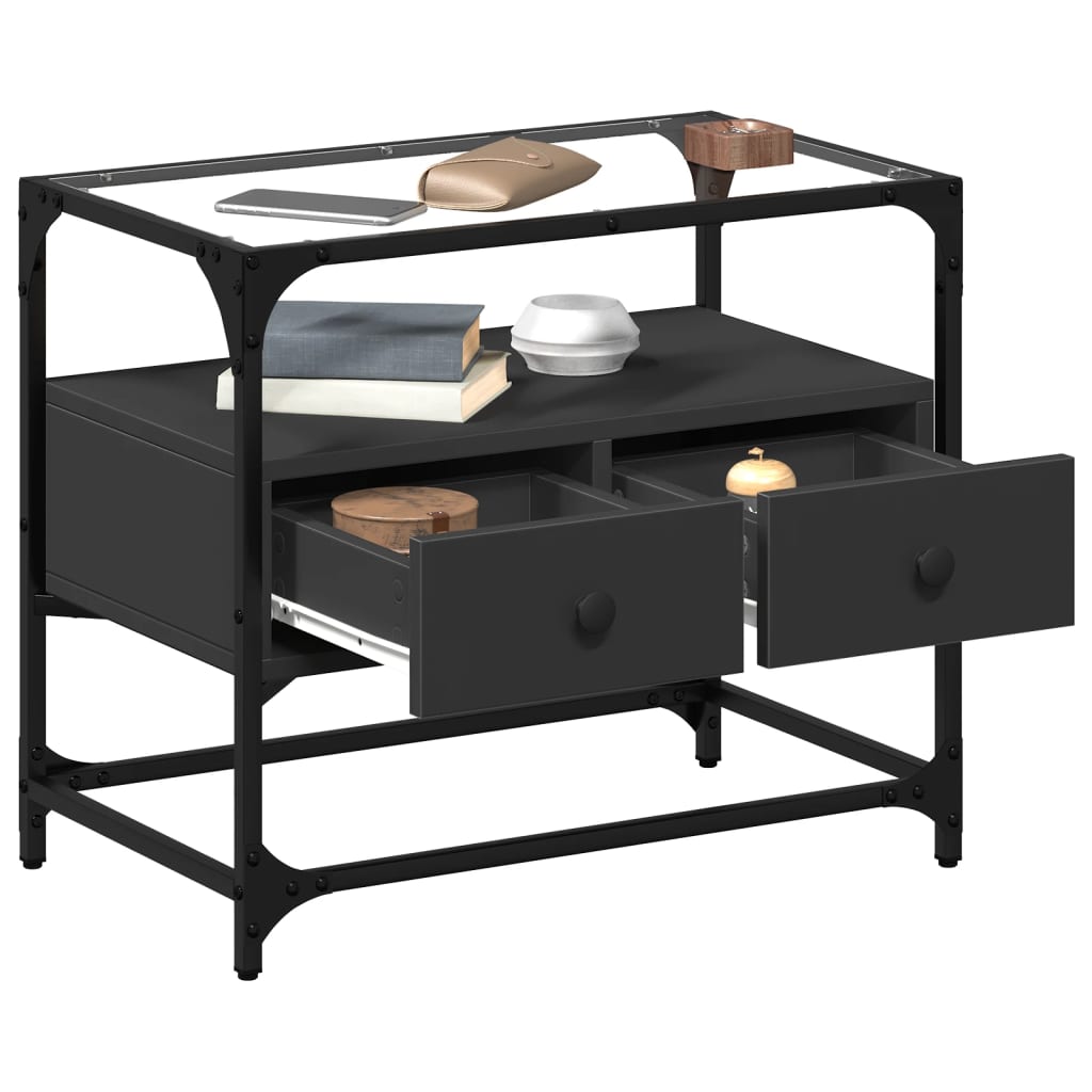 Dulap TV blat sticlă, negru, 60x35x51 cm lemn prelucrat GartenMobel Dekor
