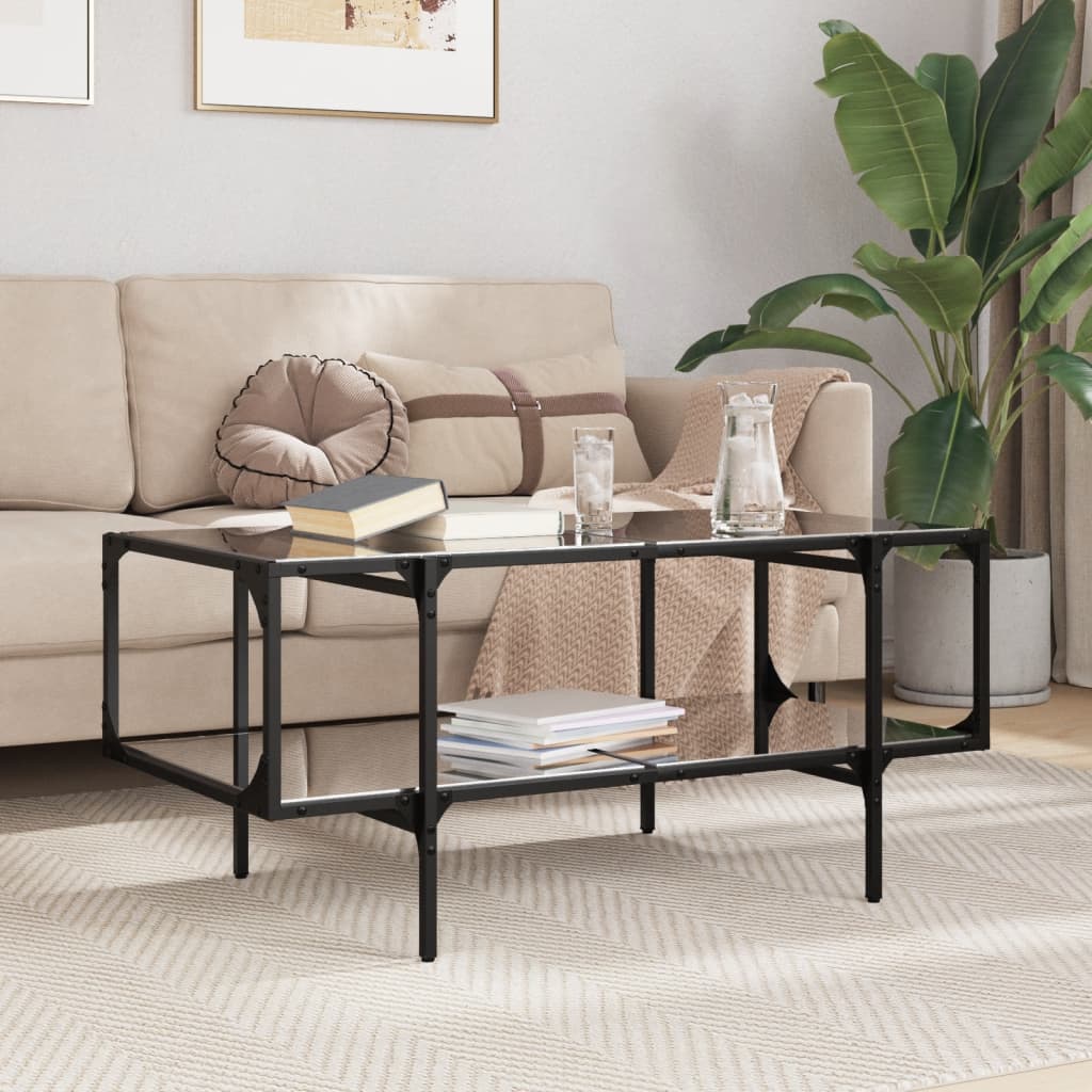 Măsuță de cafea cu blat din sticlă neagră 98,5x50x45 cm oțel GartenMobel Dekor