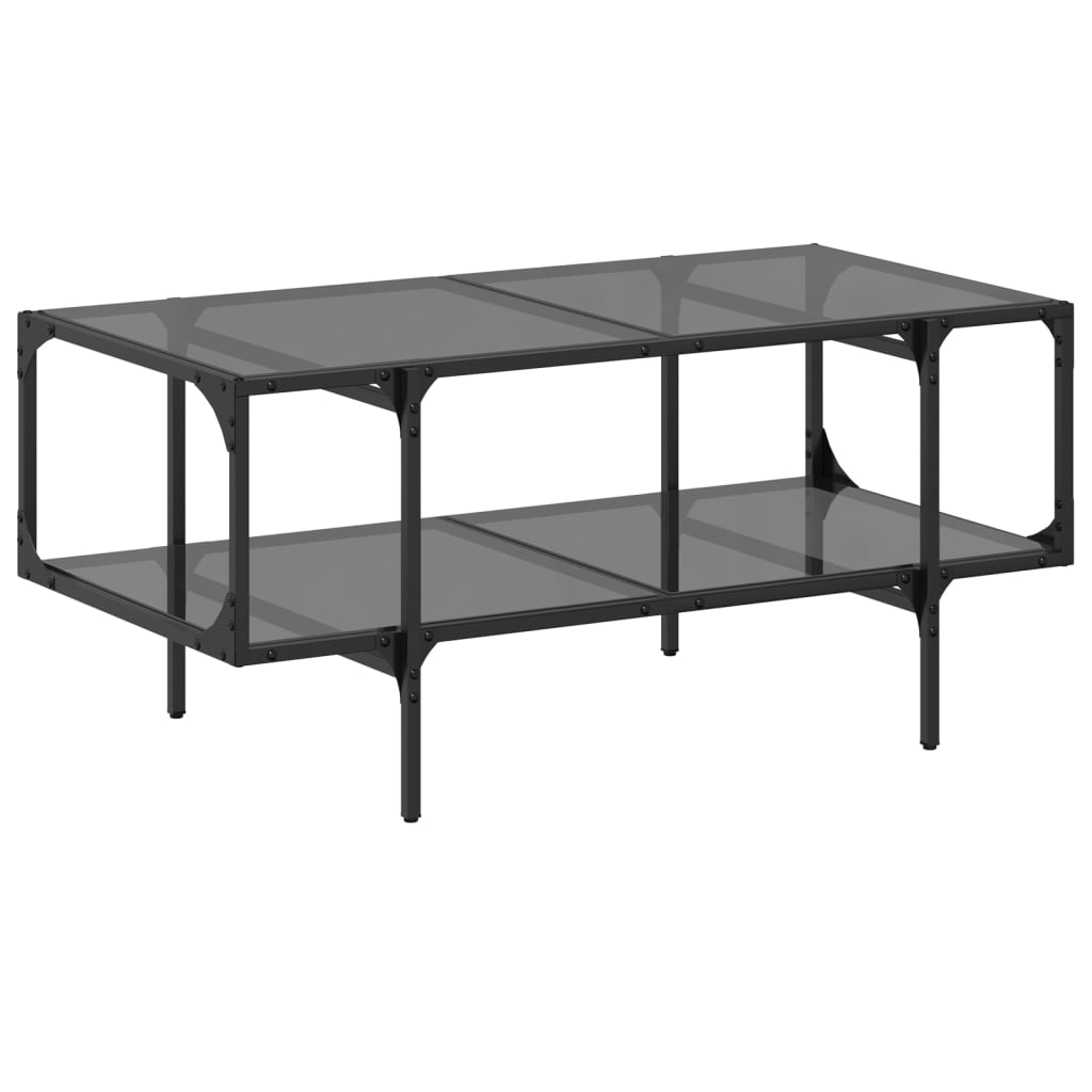 Măsuță de cafea cu blat din sticlă neagră 98,5x50x45 cm oțel GartenMobel Dekor