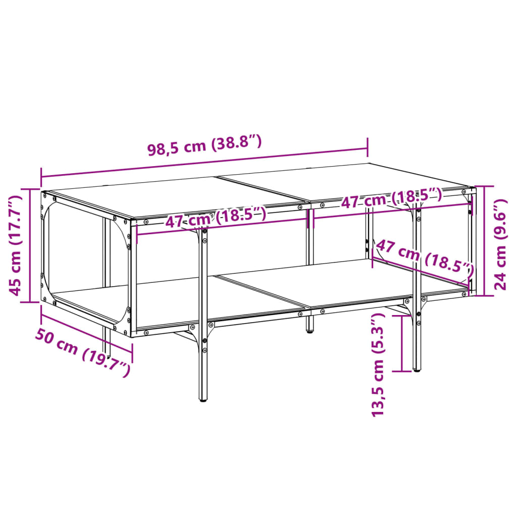 Măsuță de cafea cu blat din sticlă neagră 98,5x50x45 cm oțel GartenMobel Dekor