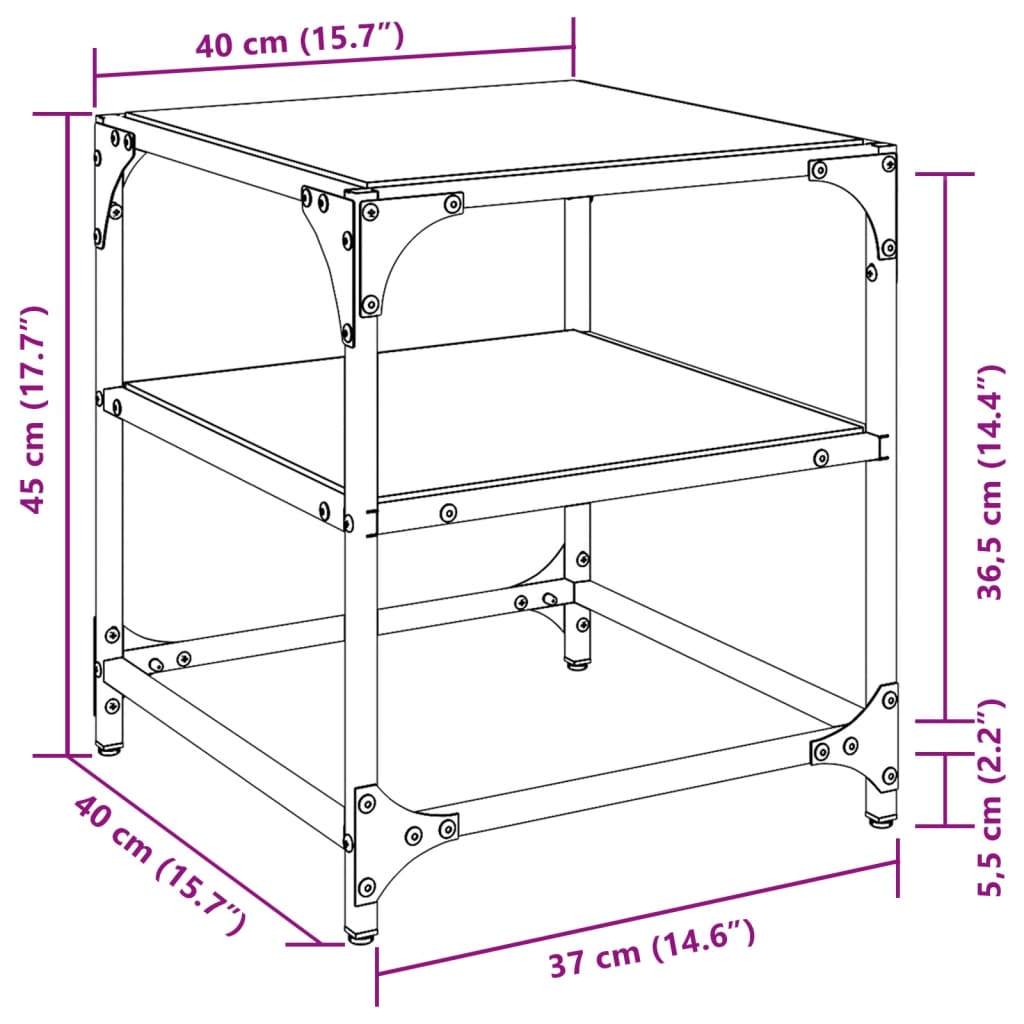 Mese cafea blat din sticlă transparentă 2 buc. 40x40x45 cm oțel GartenMobel Dekor