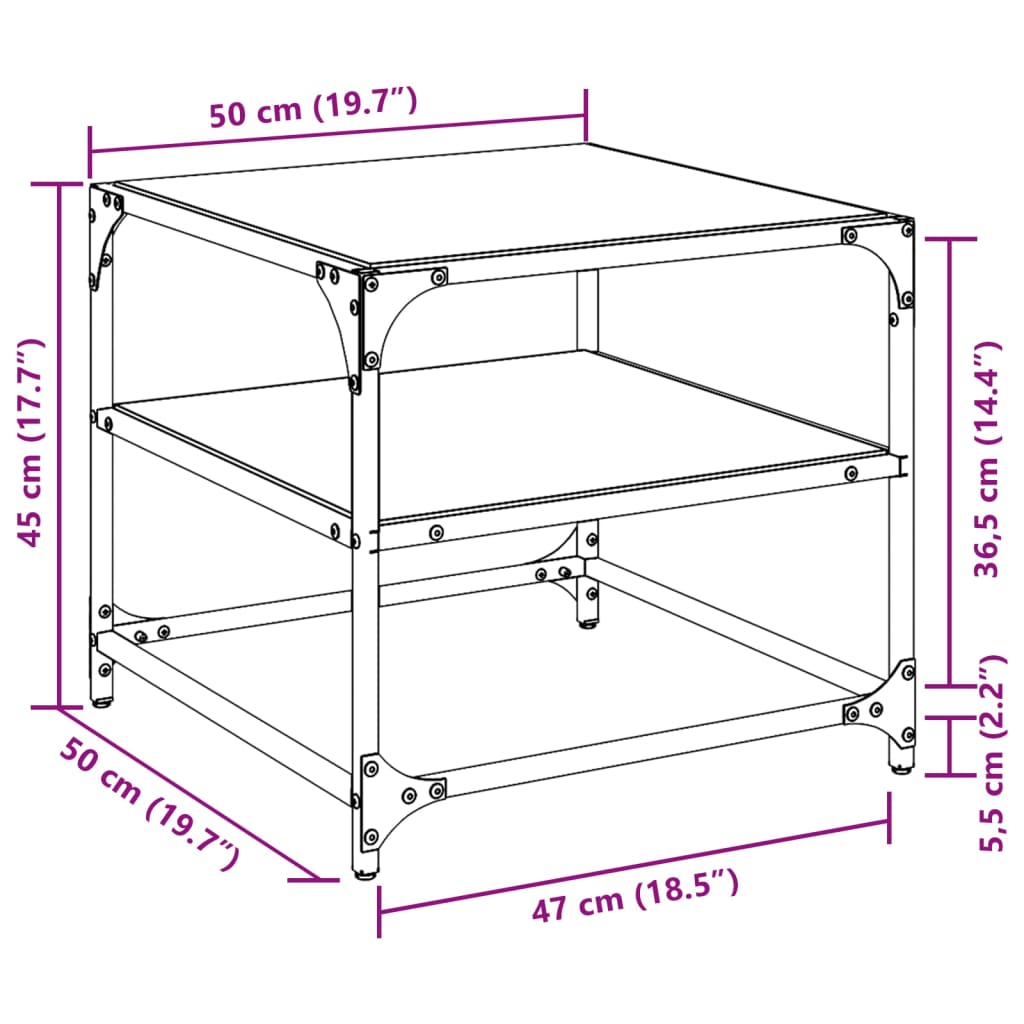 Mese cafea blat din sticlă transparentă 2 buc. 50x50x45 cm oțel GartenMobel Dekor