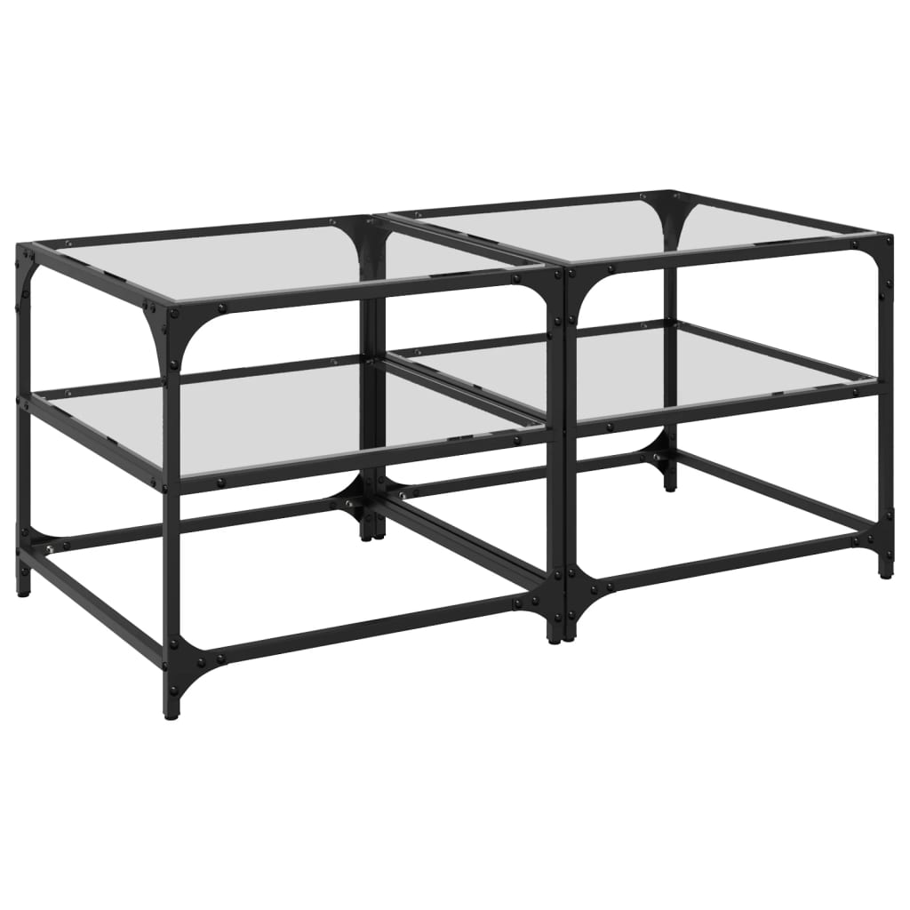 Mese cafea blat din sticlă transparentă 2 buc. 50x50x45 cm oțel GartenMobel Dekor