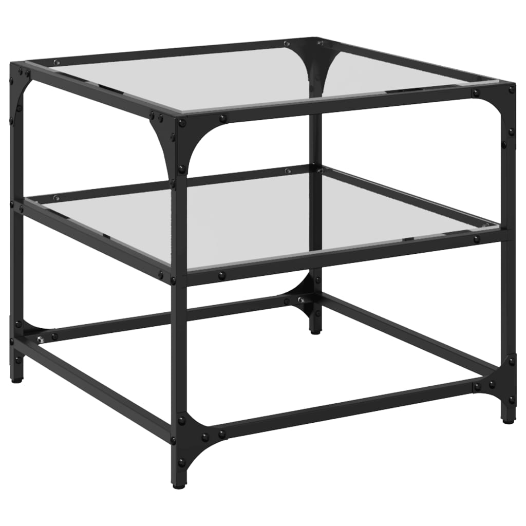 Mese cafea blat din sticlă transparentă 2 buc. 50x50x45 cm oțel GartenMobel Dekor