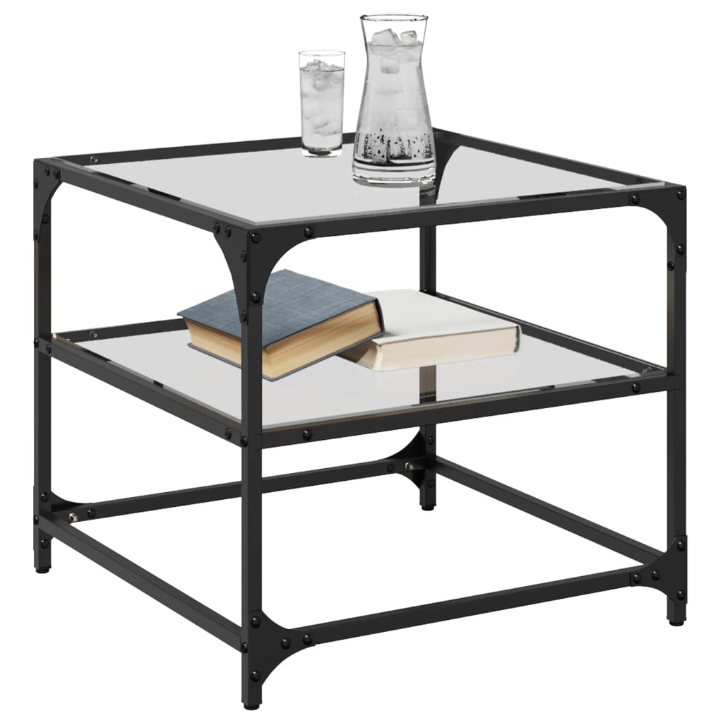 Mese cafea blat din sticlă transparentă 2 buc. 50x50x45 cm oțel GartenMobel Dekor
