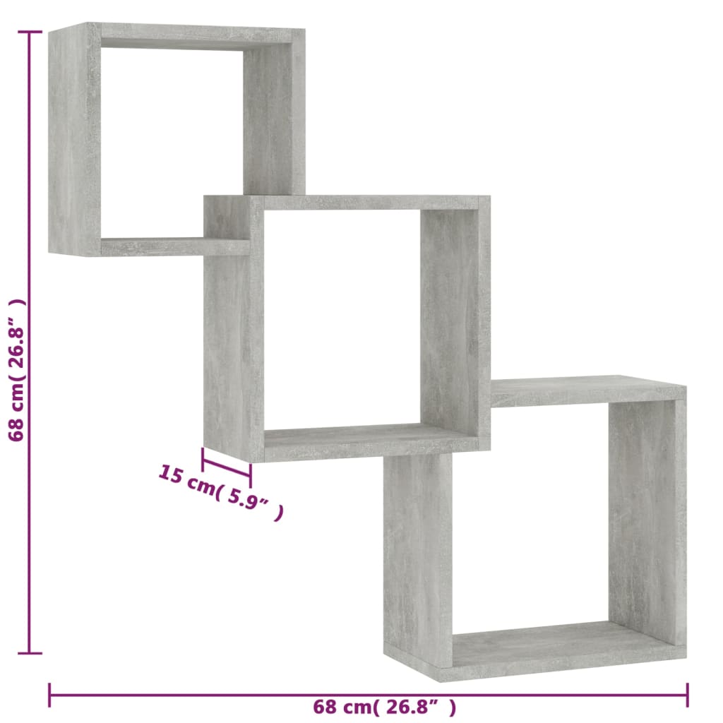 Rafturi de perete, cub, gri beton, 68x15x68 cm, lemn prelucrat GartenMobel Dekor