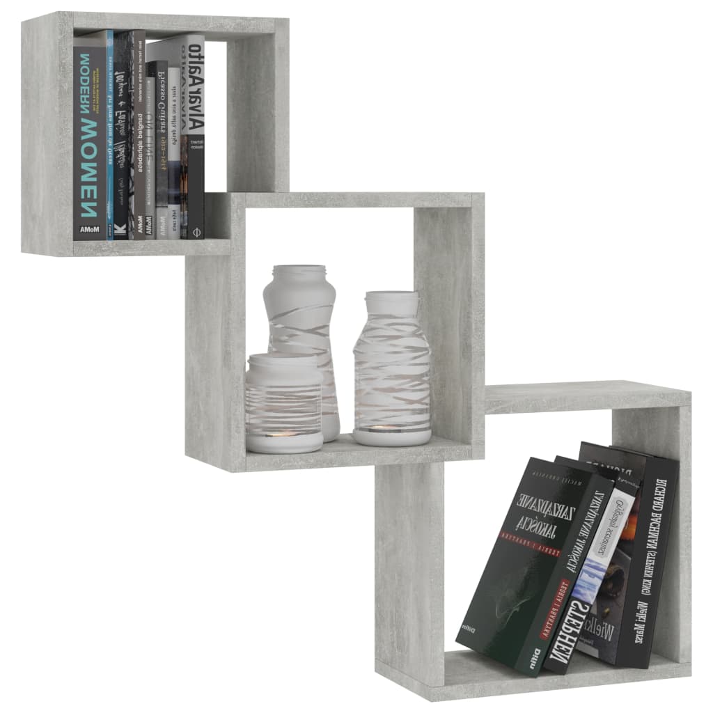 Rafturi de perete, cub, gri beton, 68x15x68 cm, lemn prelucrat GartenMobel Dekor