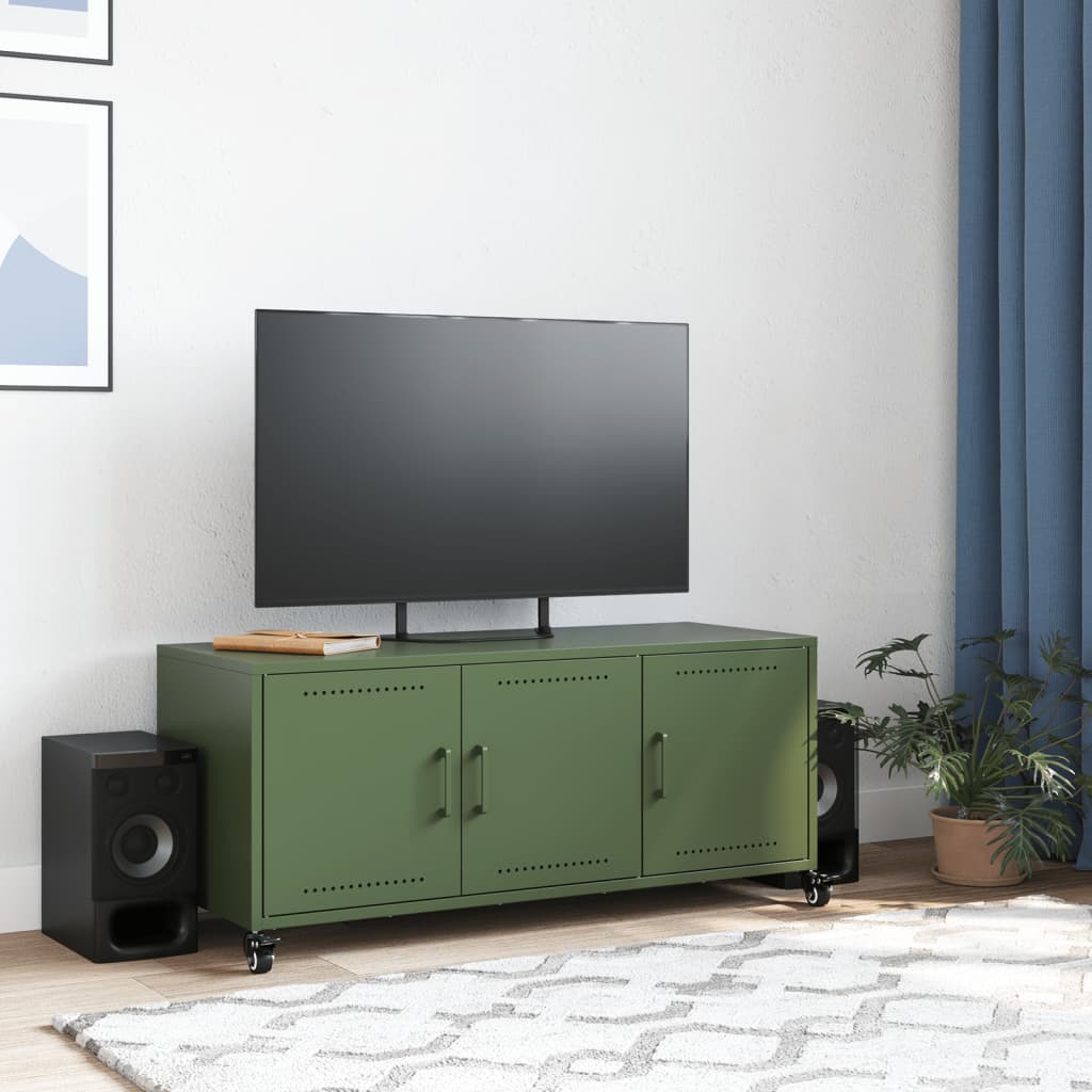 Dulap TV, verde măsliniu, 100,5x39x43,5cm, oțel laminat la rece GartenMobel Dekor