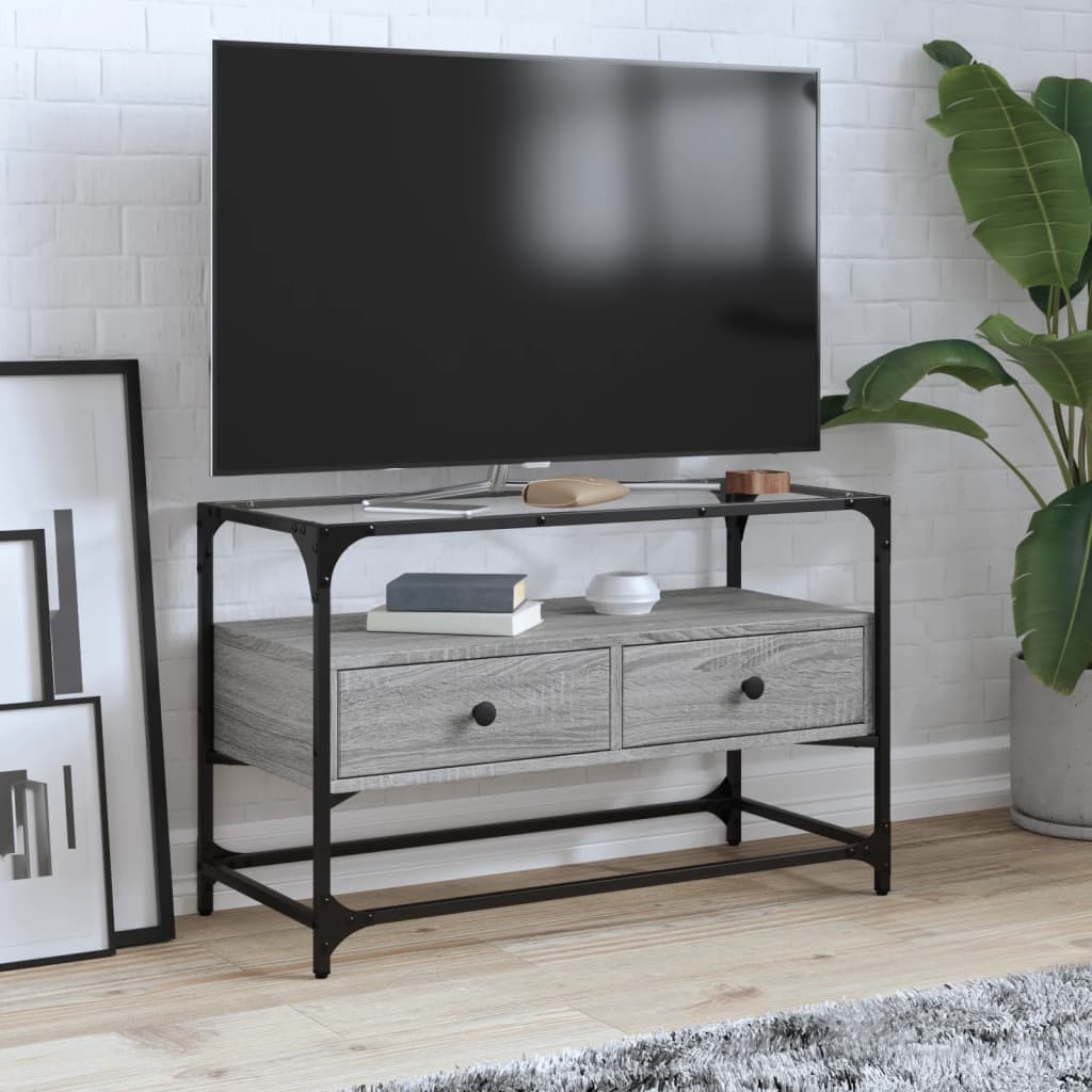 Dulap TV blat sticlă, gri sonoma, 80x35x51 cm lemn prelucrat GartenMobel Dekor