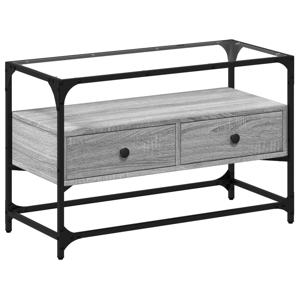 Dulap TV blat sticlă, gri sonoma, 80x35x51 cm lemn prelucrat GartenMobel Dekor