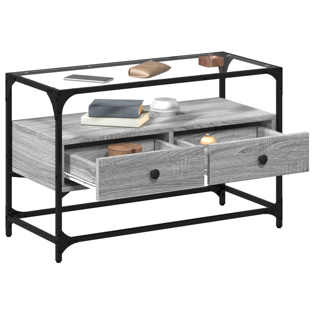 Dulap TV blat sticlă, gri sonoma, 80x35x51 cm lemn prelucrat GartenMobel Dekor