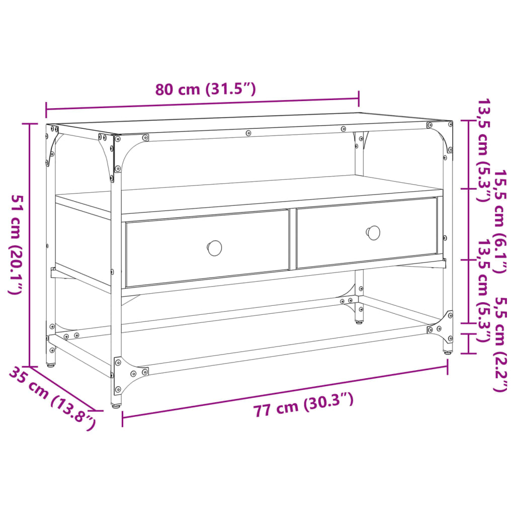 Dulap TV blat sticlă, gri sonoma, 80x35x51 cm lemn prelucrat GartenMobel Dekor