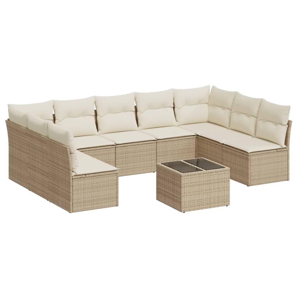 Set canapele de grădină cu perne, 10 piese, bej, poliratan GartenMobel Dekor