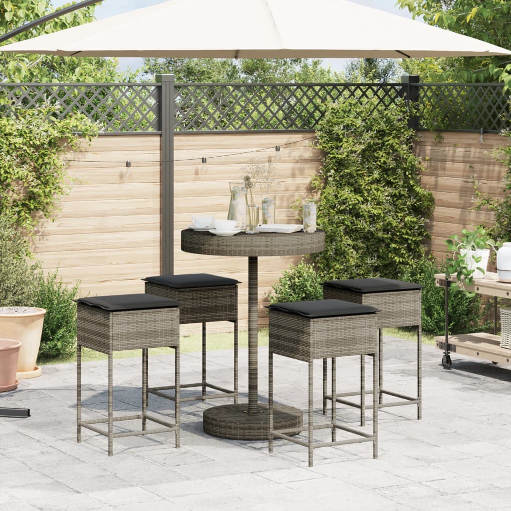 Set mobilier bar de grădină, cu perne, 5 piese, gri, poliratan GartenMobel Dekor