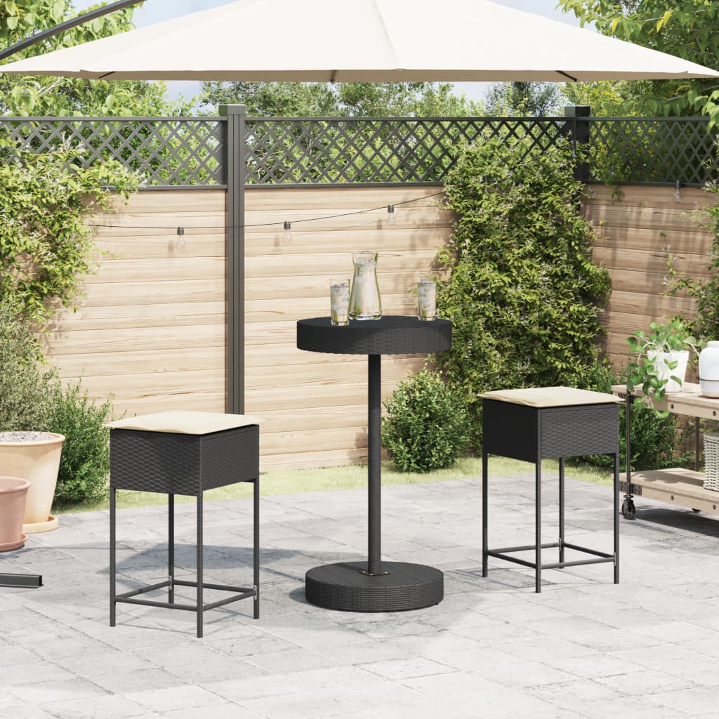 Set mobilier bar de grădină cu perne, 3 piese, negru, poliratan GartenMobel Dekor