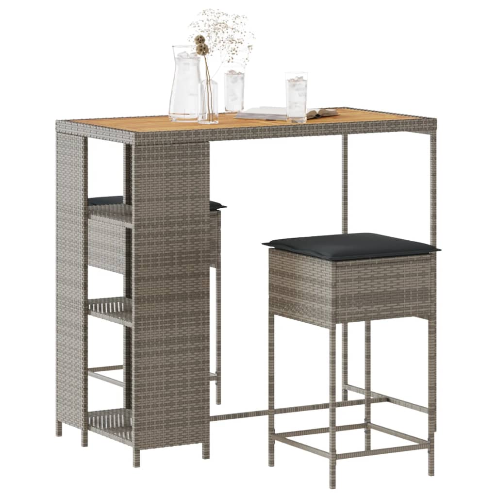 Set mobilier bar de grădină, cu perne, 3 piese, gri, poliratan GartenMobel Dekor
