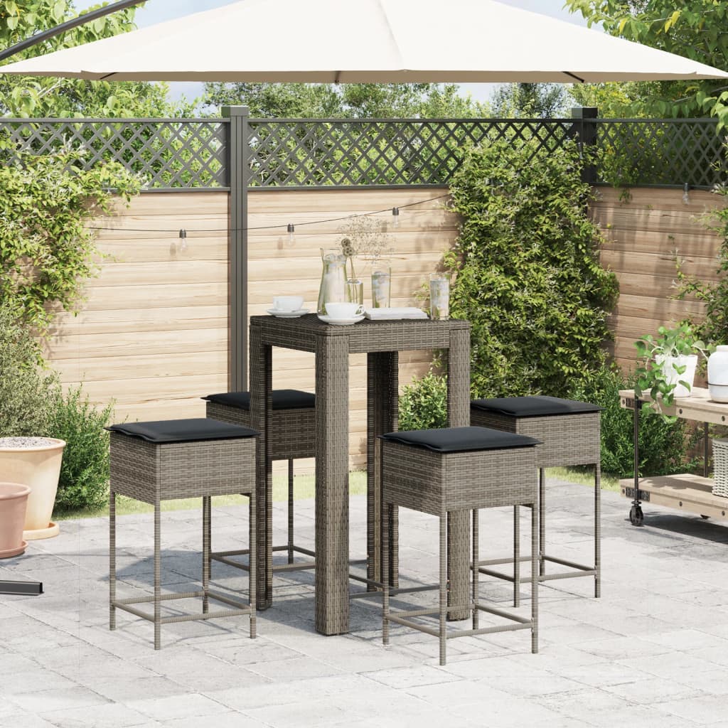 Set mobilier bar de grădină, cu perne, 5 piese, gri, poliratan GartenMobel Dekor