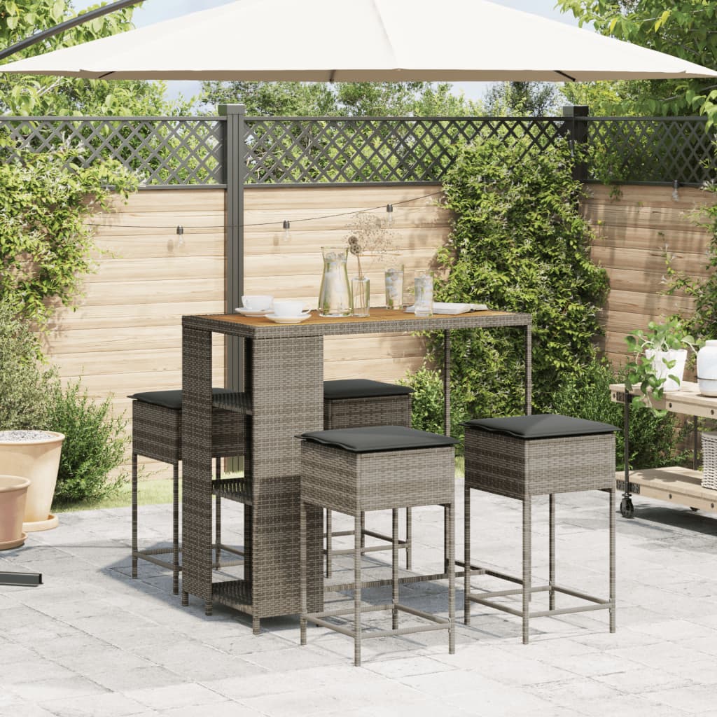 Set mobilier bar de grădină, cu perne, 5 piese, gri, poliratan GartenMobel Dekor