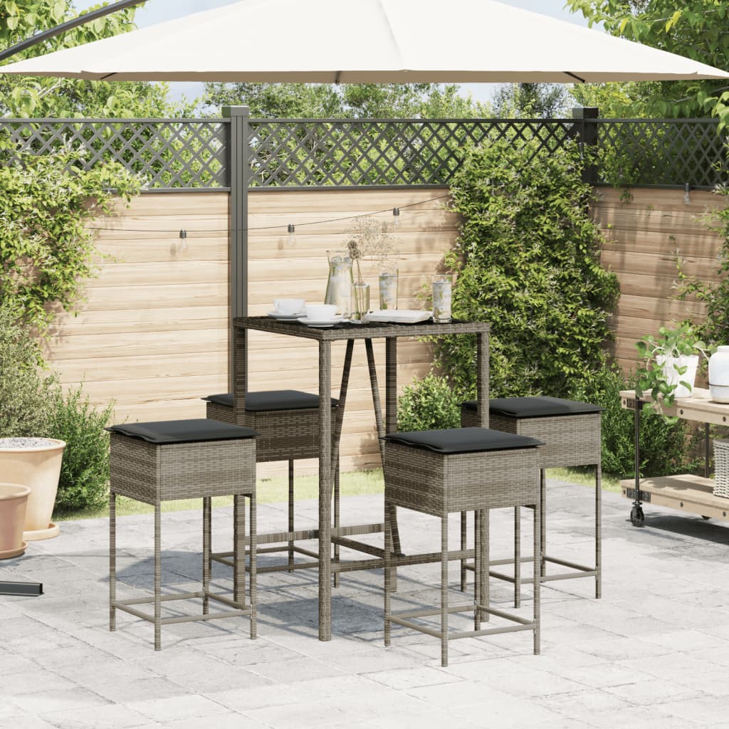 Set mobilier bar de grădină, cu perne, 5 piese, gri, poliratan GartenMobel Dekor