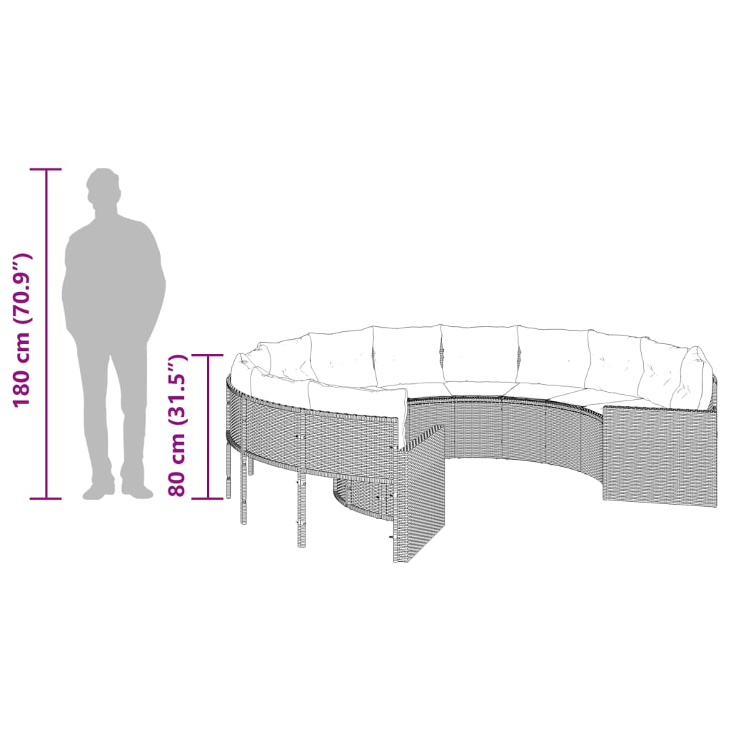 Canapea de grădină cu perne, rotundă, bej, poliratan GartenMobel Dekor