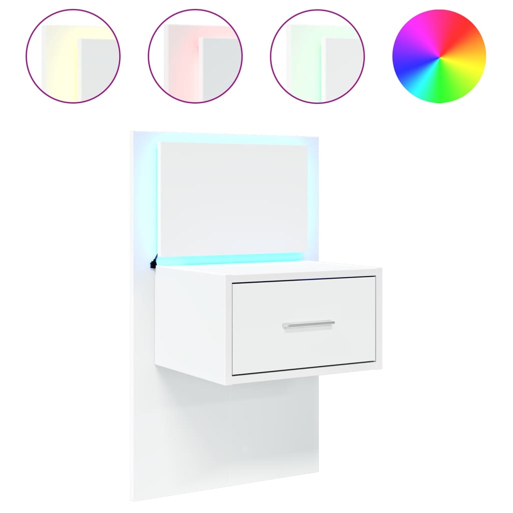 Noptieră montată pe perete cu lumini LED, alb GartenMobel Dekor