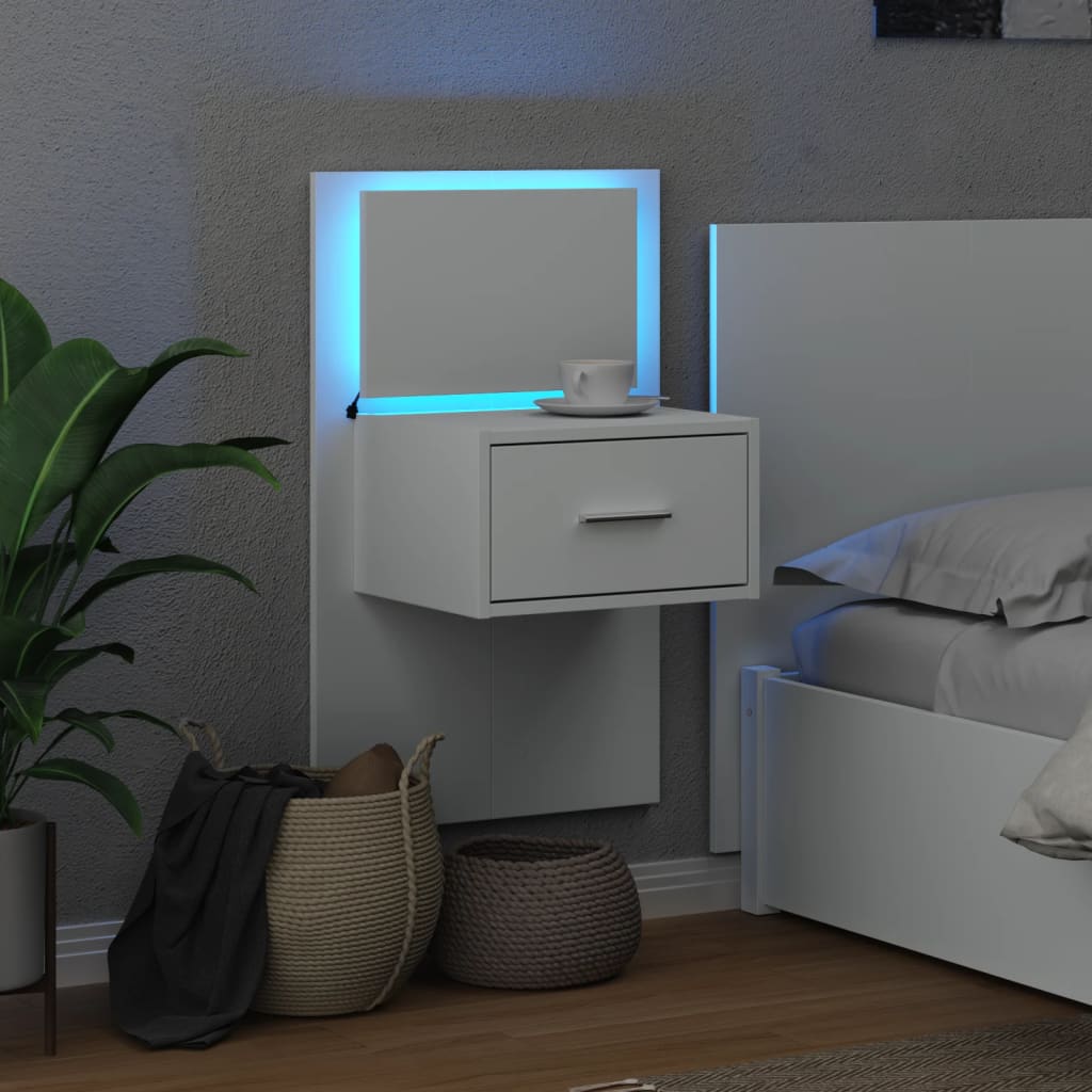 Noptieră montată pe perete cu lumini LED, alb GartenMobel Dekor