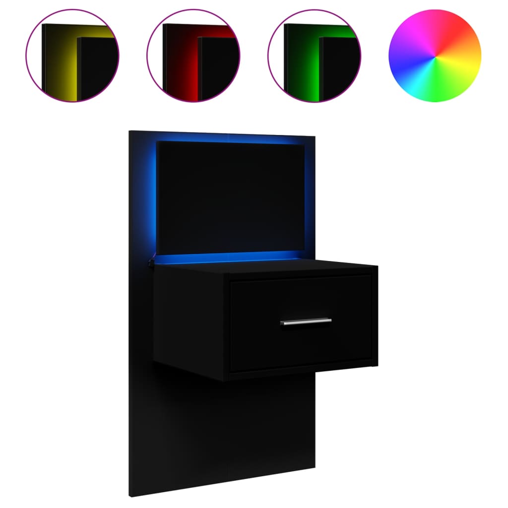 Noptieră montată pe perete cu lumini LED, negru GartenMobel Dekor