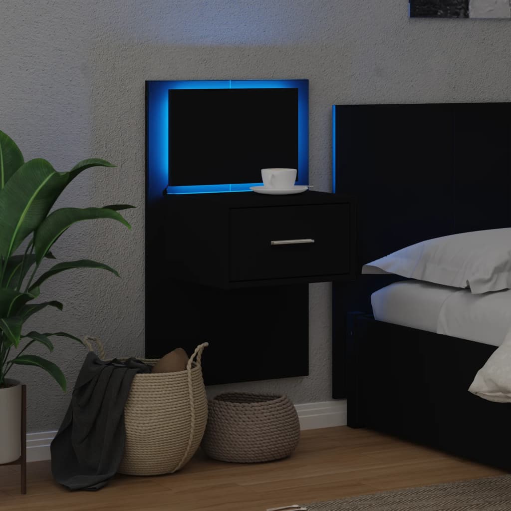 Noptieră montată pe perete cu lumini LED, negru GartenMobel Dekor