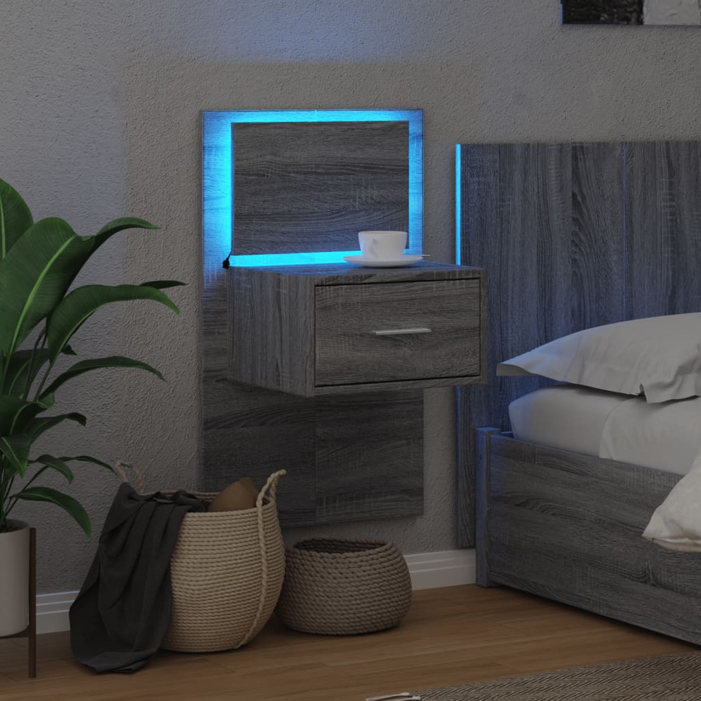 Noptieră montată pe perete cu lumini LED, sonoma gri GartenMobel Dekor