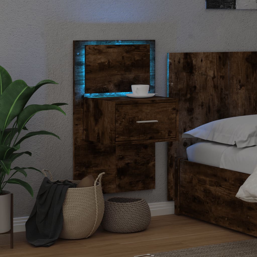 Noptieră montată pe perete cu lumini LED, stejar fumuriu GartenMobel Dekor