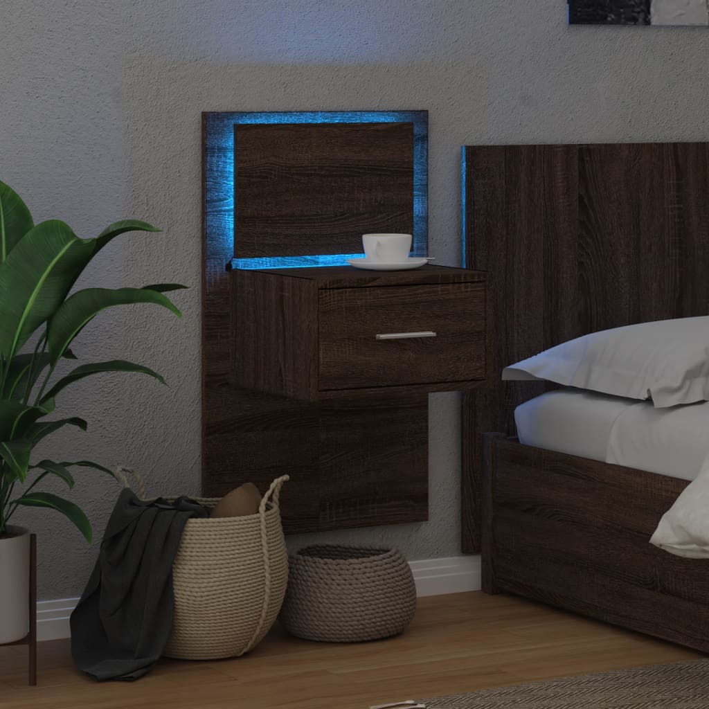 Noptieră montată pe perete cu lumini LED, stejar maro GartenMobel Dekor