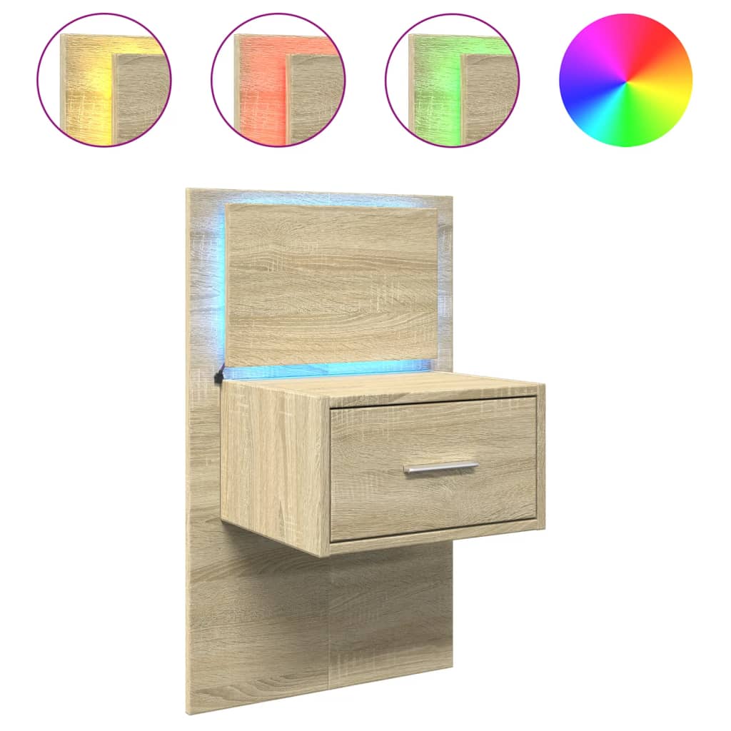 Noptieră montată pe perete cu lumini LED, stejar sonoma GartenMobel Dekor