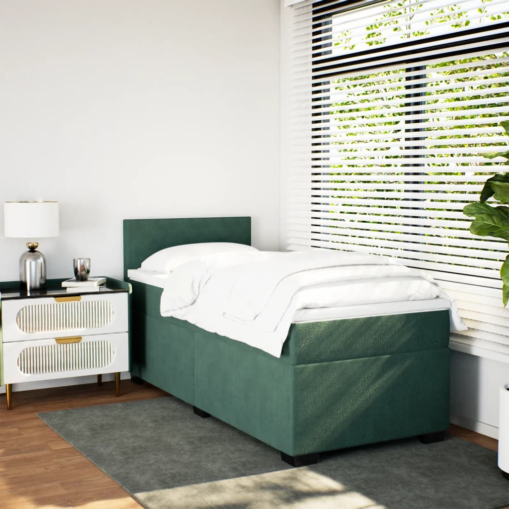 Pat box spring cu saltea, verde închis, 90x190 cm, catifea GartenMobel Dekor
