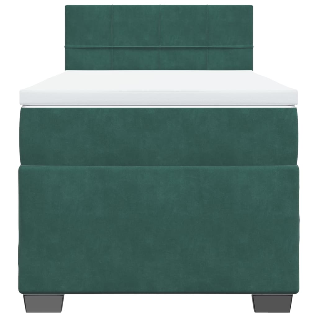 Pat box spring cu saltea, verde închis, 90x190 cm, catifea GartenMobel Dekor