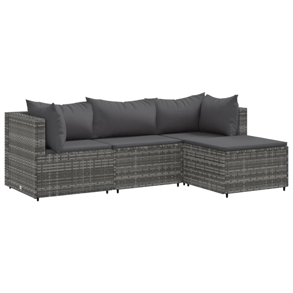 Set mobilier de grădină cu perne, 4 piese, gri, poliratan GartenMobel Dekor
