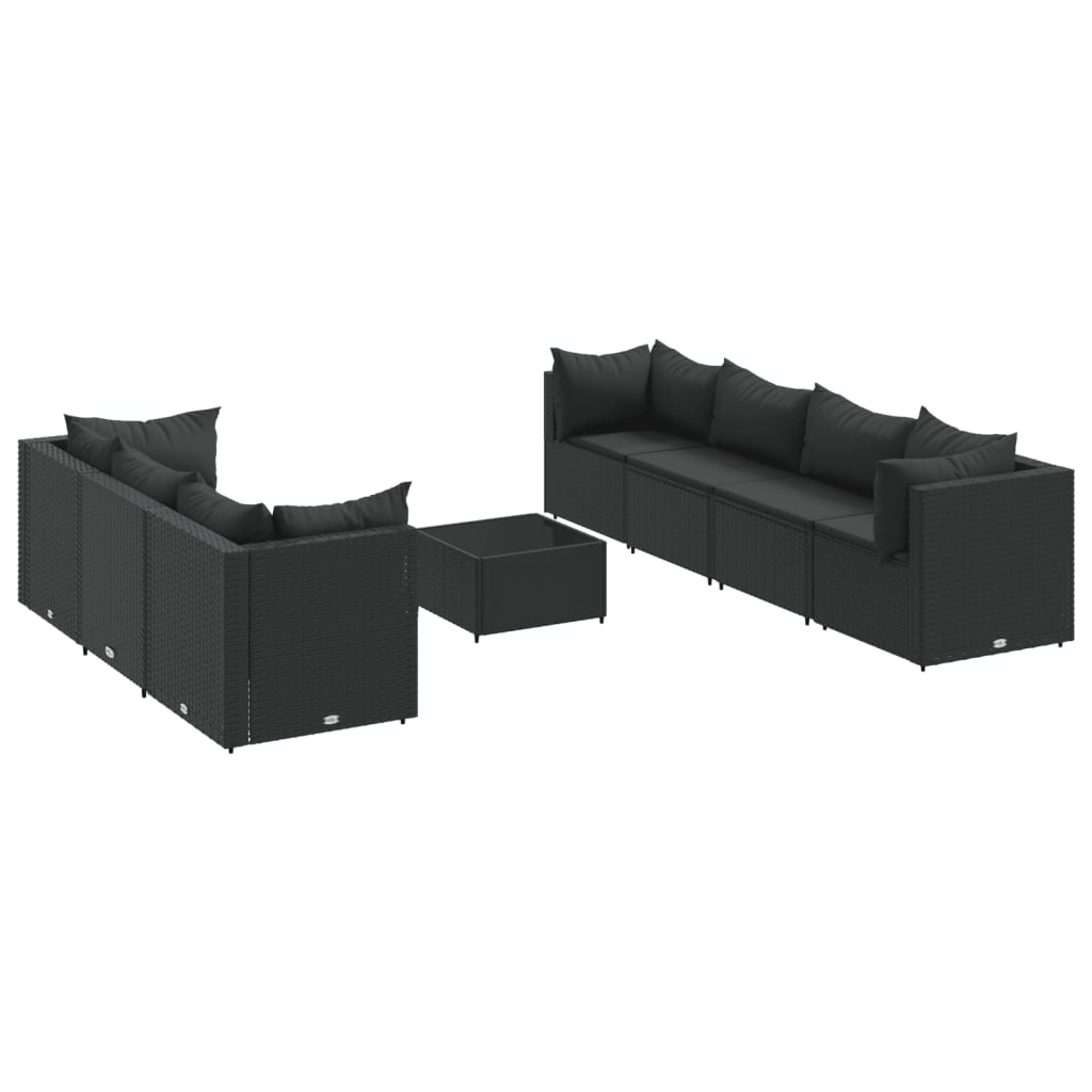 Set mobilier de grădină cu perne, 8 piese, negru, poliratan GartenMobel Dekor