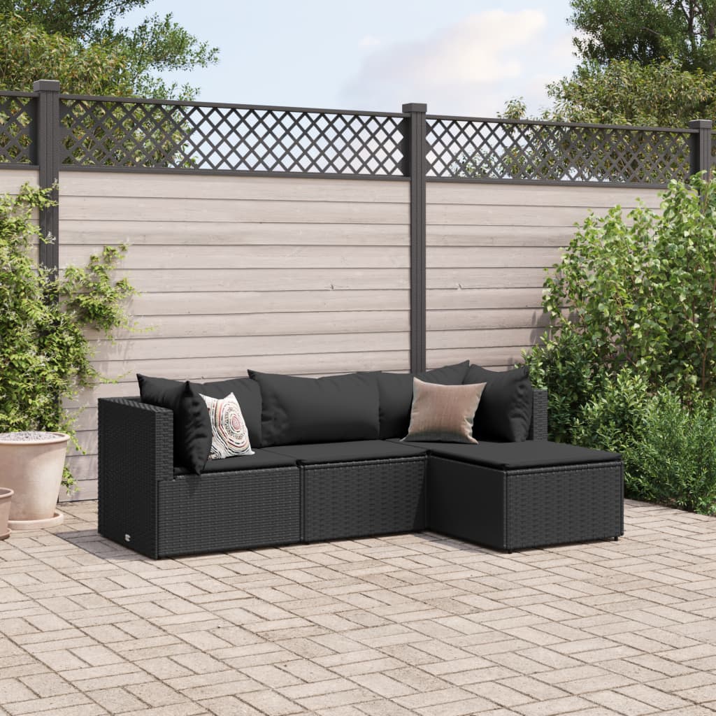 Set mobilier relaxare grădină 4 piese cu perne poliratan negru GartenMobel Dekor