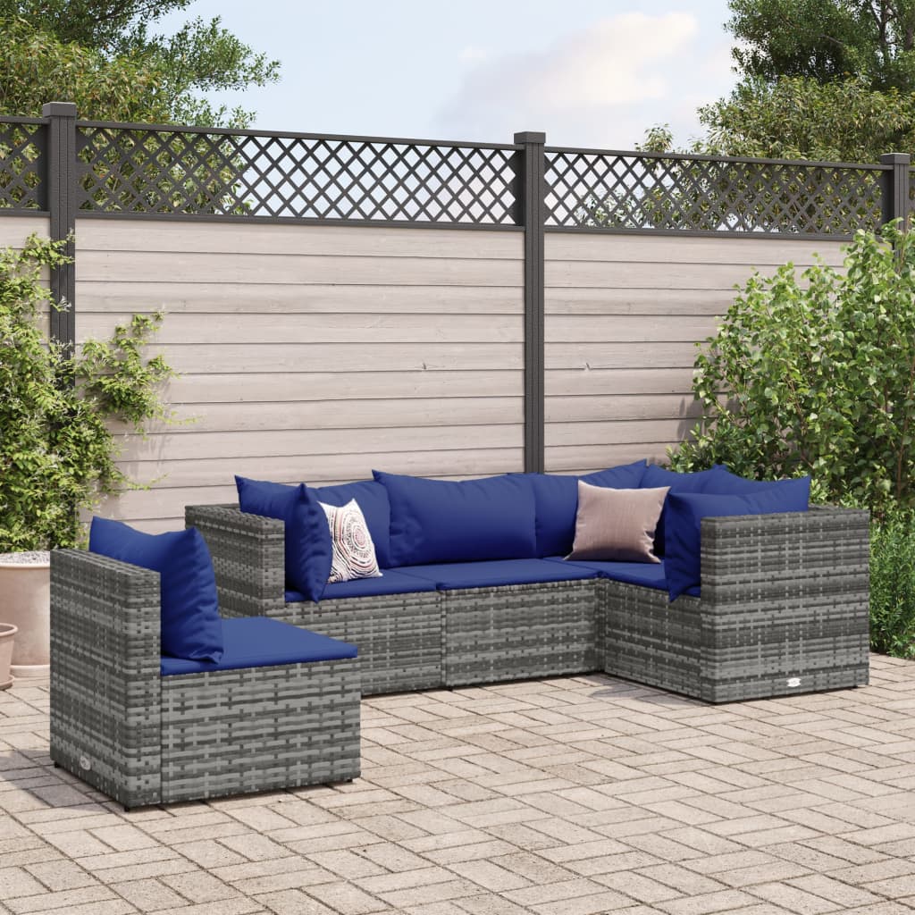 Set mobilier de grădină cu perne, 5 piese, gri, poliratan GartenMobel Dekor
