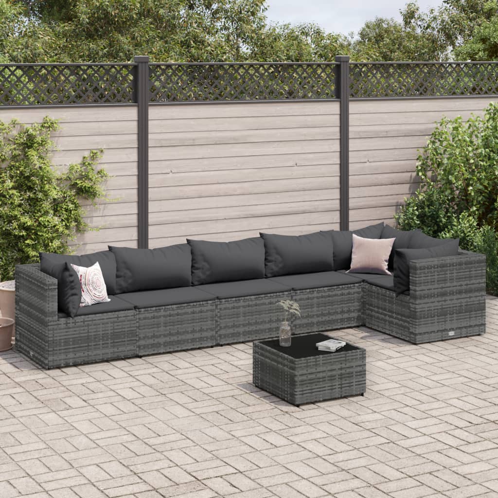 Set mobilier de grădină cu perne, 7 piese, gri, poliratan GartenMobel Dekor
