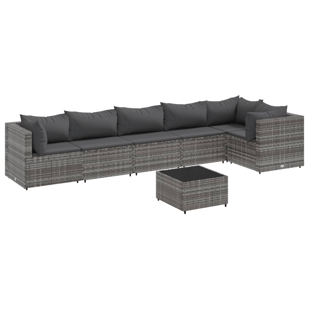 Set mobilier de grădină cu perne, 7 piese, gri, poliratan GartenMobel Dekor