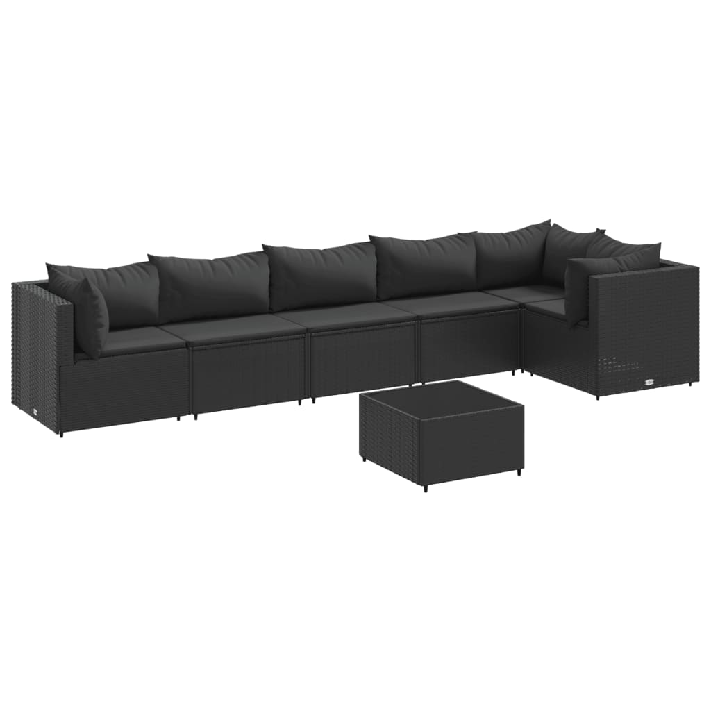 Set mobilier de grădină cu perne, 7 piese, negru, poliratan GartenMobel Dekor