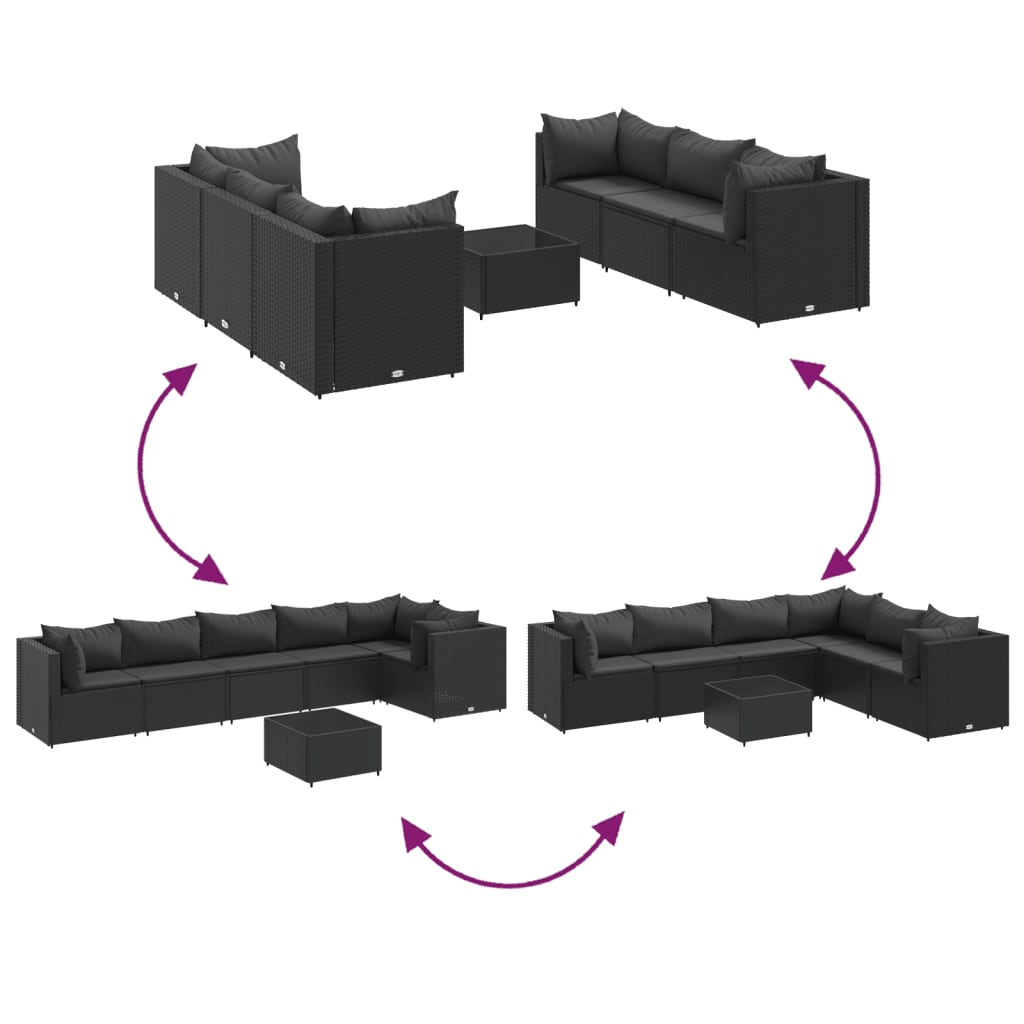 Set mobilier de grădină cu perne, 7 piese, negru, poliratan GartenMobel Dekor