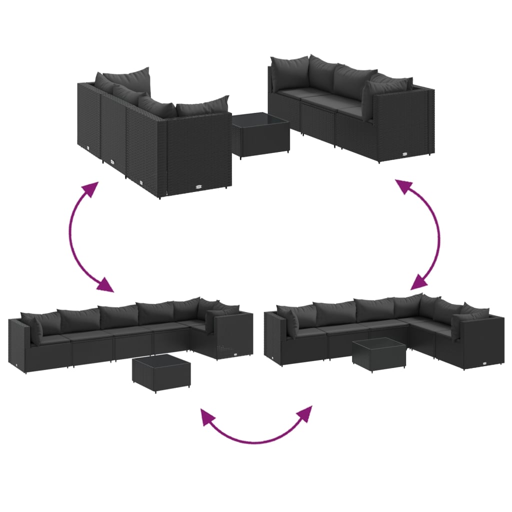 Set mobilier de grădină cu perne, 7 piese, negru, poliratan GartenMobel Dekor