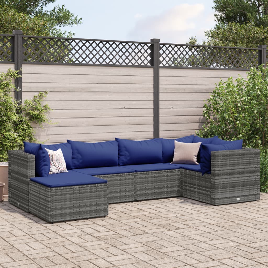 Set mobilier de grădină cu perne, 6 piese, gri, poliratan GartenMobel Dekor