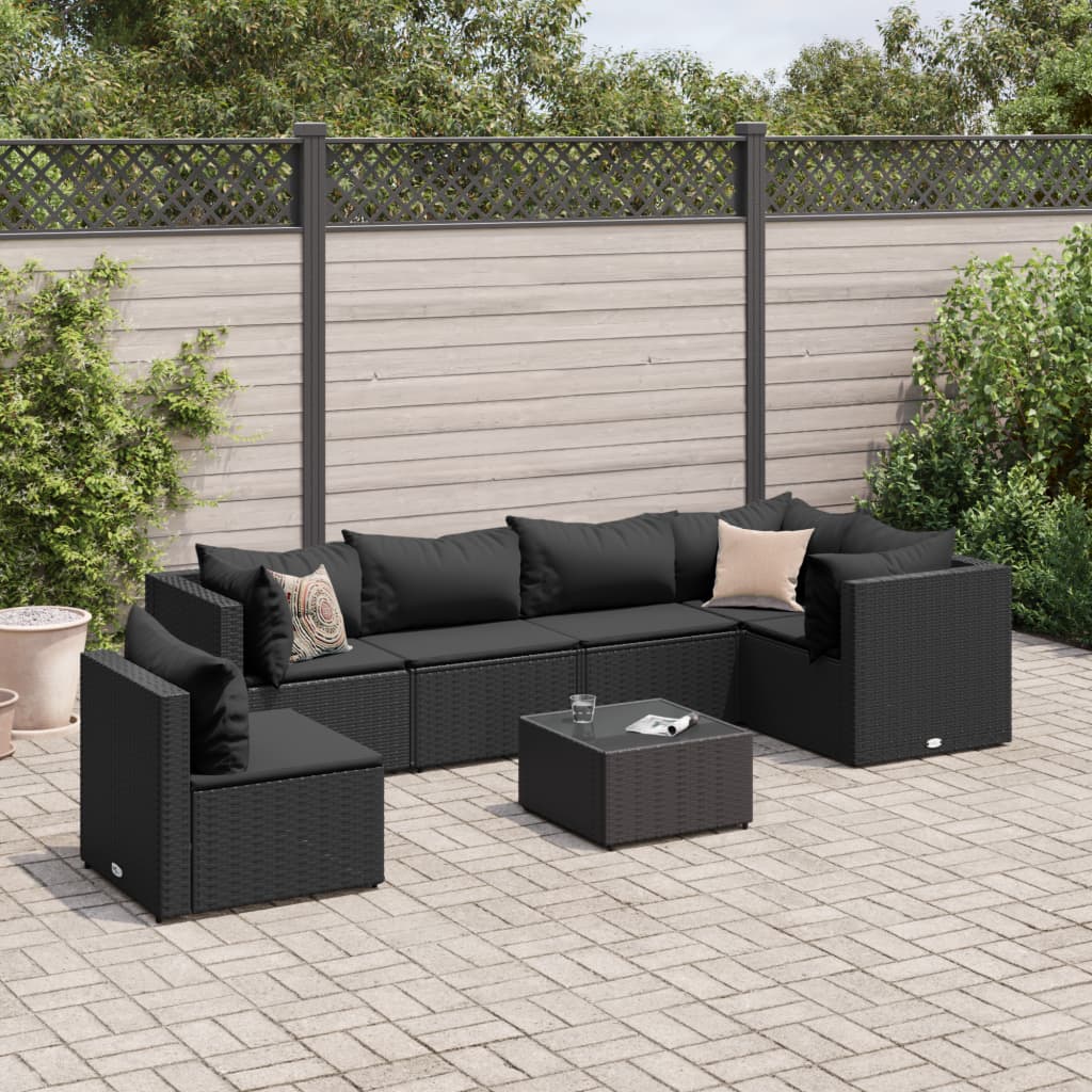 Set mobilier de grădină cu perne, 7 piese, negru, poliratan GartenMobel Dekor