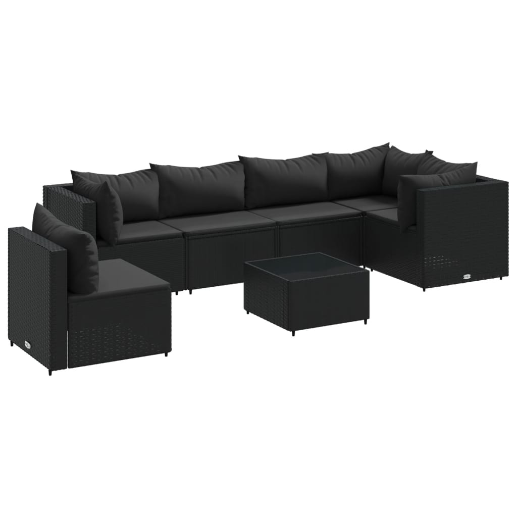 Set mobilier de grădină cu perne, 7 piese, negru, poliratan GartenMobel Dekor