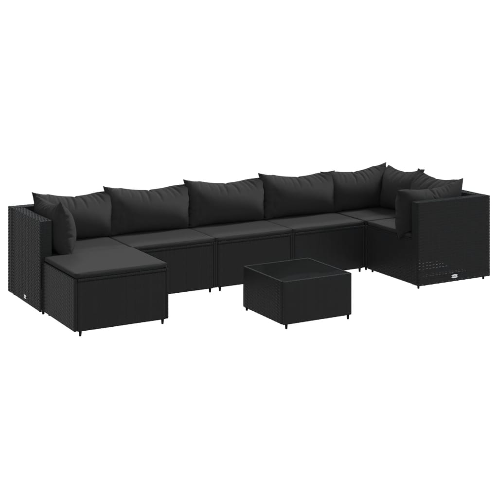 Set mobilier de grădină cu perne, 8 piese, negru, poliratan GartenMobel Dekor