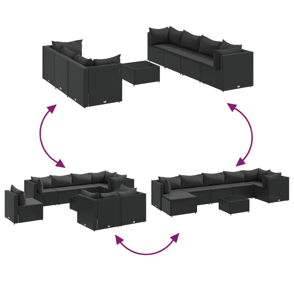 Set mobilier de grădină cu perne, 8 piese, negru, poliratan GartenMobel Dekor