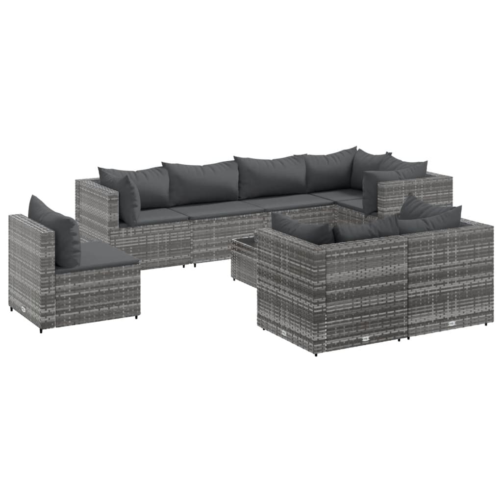 Set mobilier de grădină cu perne, 9 piese, gri, poliratan GartenMobel Dekor